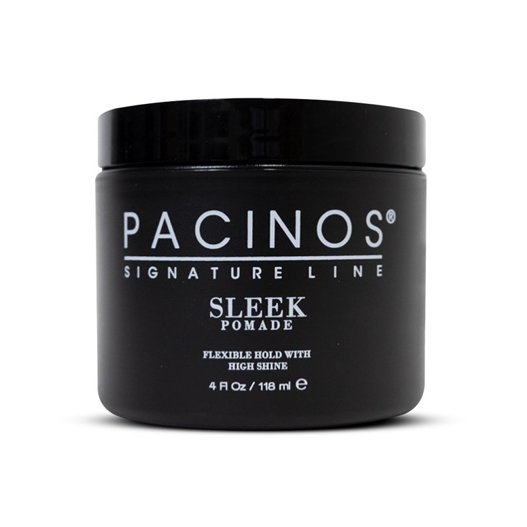 Pacinos SLEEK High Shine Flexible Pomade for Men - Long-Lasting Styling for Medium to Longer Hair - Wet Look with All-Day Hold - 4 oz
