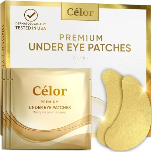 CÉLOR Under Eye Patches Premium - Golden Under Eye Mask Enriched with Hyaluronic Acid, Caffeine, Tea Tree & Collagen, under eye Patches for Women & M