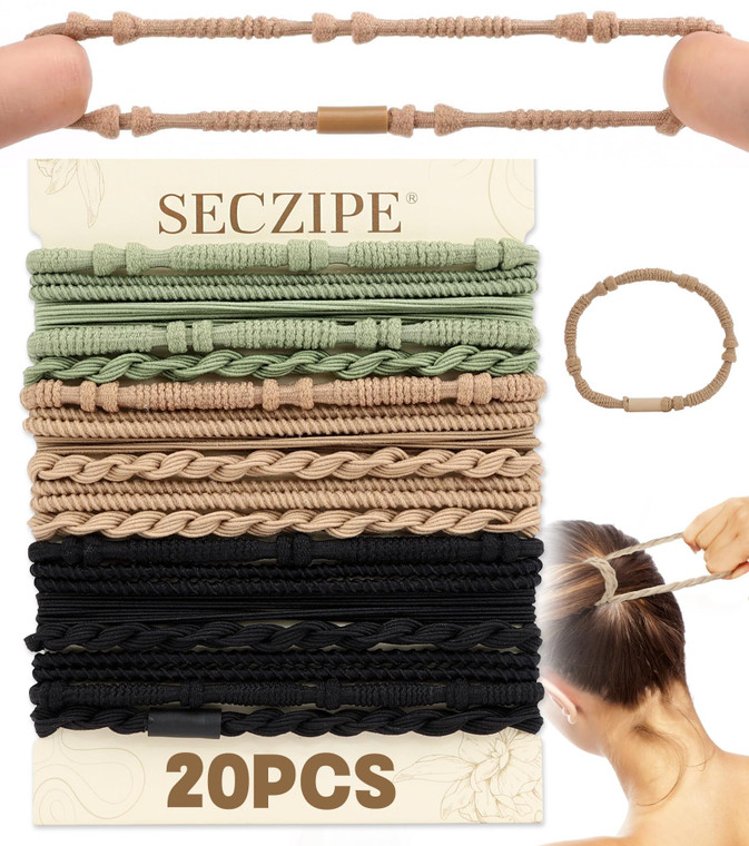 SECZIPE 20 PCS Boho Scrunchies for Women, No Damage Hair Ties & Ponytail Holders, 4 Styles Elastic Bands for Thick/Thin Hair, Soft Scrunchy Bracelets