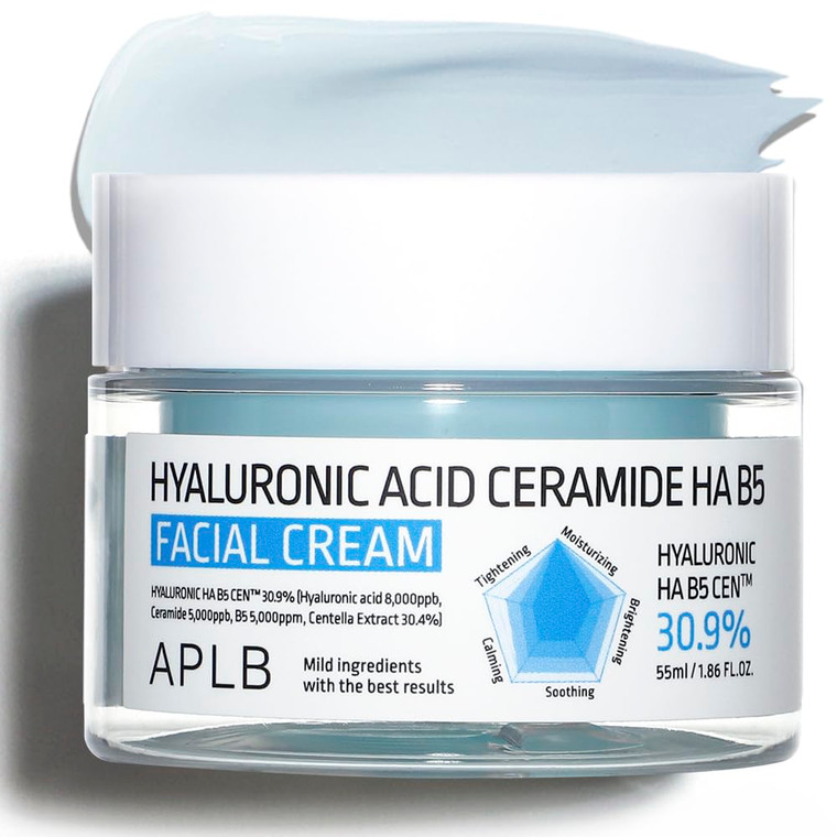 APLB Hyaluronic Acid Ceramide HA B5 Facial Cream | HYALURONIC HA B5 CEN 30.9% 1.86 FL.OZ/Korean Skincare, Deep hydration, Revitalize for gentle and