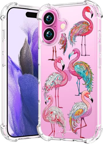 CCFUNCASE Compatible with iPhone 16 Pro Max Case Clear Cute for Women - Rugged Phone Cases Funda Protector Cover Skin (Pink Dreamlike Flamingos)