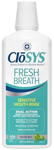 CloSYS Mouthwash, 32 Ounce, Fresh Breath Mouthwash, Gentle Mint, Alcohol Free, Dye Free, pH Balanced Mouth Wash, Helps Soothe Entire Mouth, Fights Ba