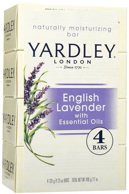 Yardley London English Lavender with Essential Oils Soap Bar, 4.25 oz Bar (Pack of 4)