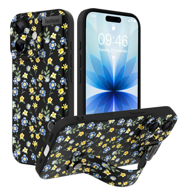 Ufbara Compatible with iPhone 16 Pro Case for Women Girls, Cute Gold Love Heart Pattern with Wrist Hand Holder Stand Slim Soft Silicone Kickstand Pro