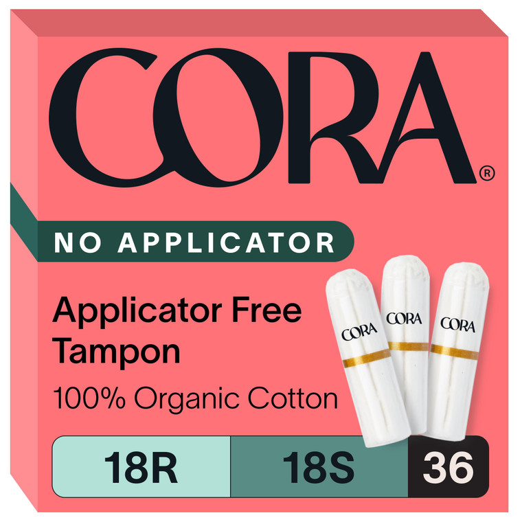 Cora Organic Cotton Non-Applicator Tampons Multipack (18 Regular, 18 Super Non-Applicator Tampons)