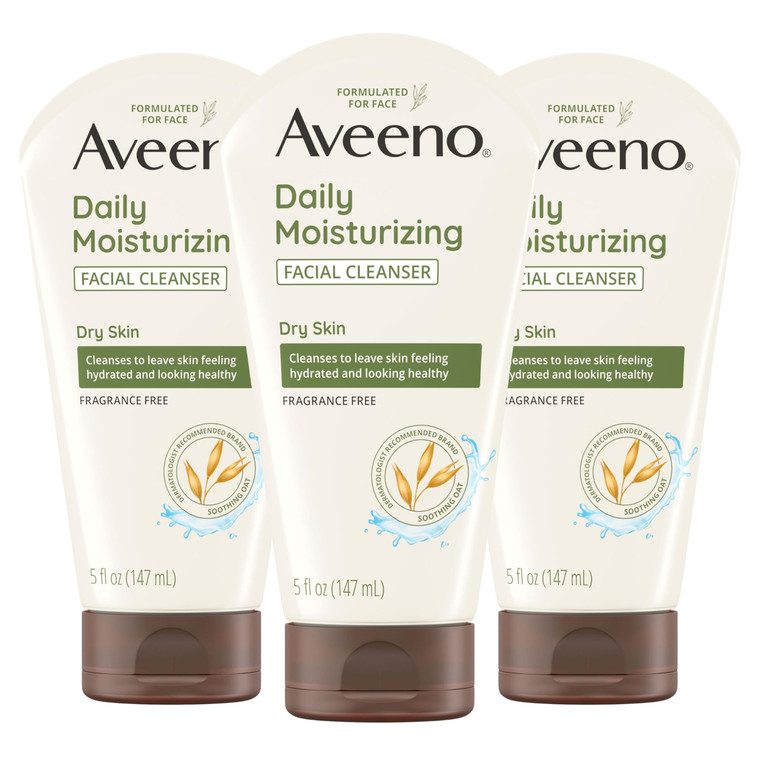 Aveeno Daily Moisturizing Facial Cleanser for Dry Skin, Hydrating Acne Face Wash with Soothing Oat for soft & Supple Skin, Free of Parabens, Sulfates