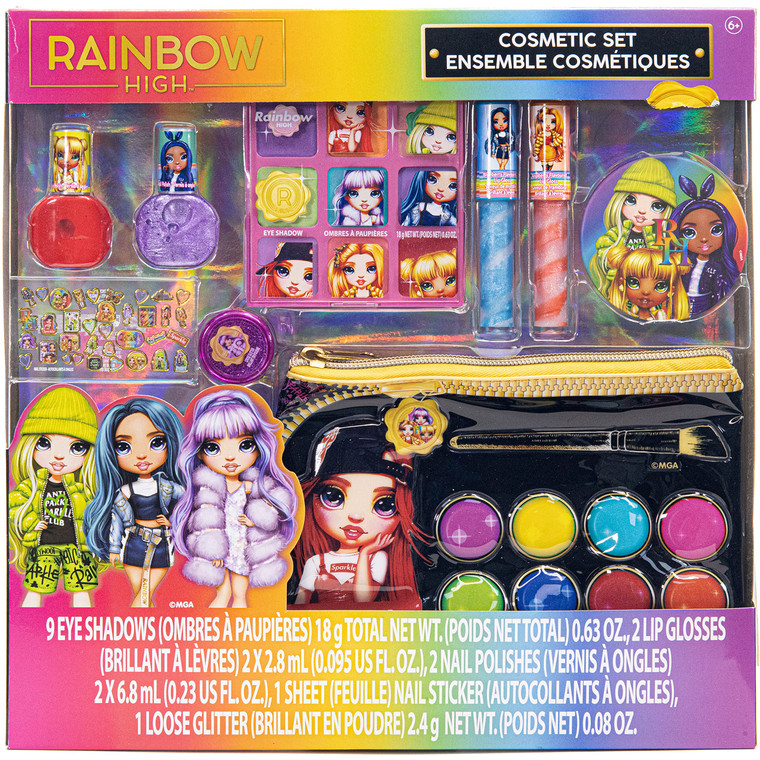Rainbow High - Townley Girl Cosmetic Makeup with Palette Bag Set Includes Lip Gloss, Nail Polish & Eye Shadow and More! for Kids Girls, Ages 6+ Perfe