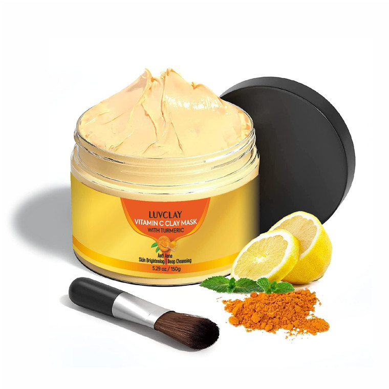 LUVCLAY Vitamin C and Turmeric Clay Mask for Face  Deep Cleansing & Brightening Face Mask for Dark Spots, Pores, and Anti-Aging  Non-Greasy, Easy-t