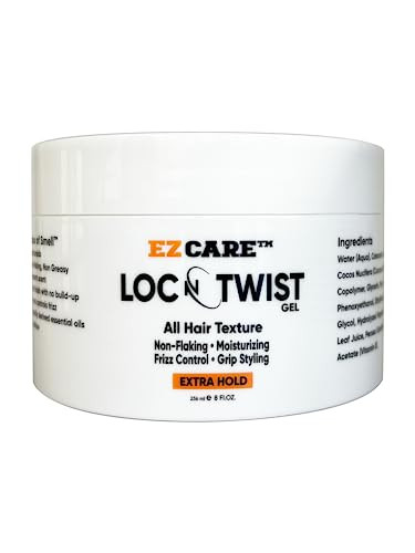 EZCARE LOC N TWIST Gel All Hair Texture (Extra Hold), Non-flaking/Moisturizing/Frizz Control/Grip Styling, (8 oz.)