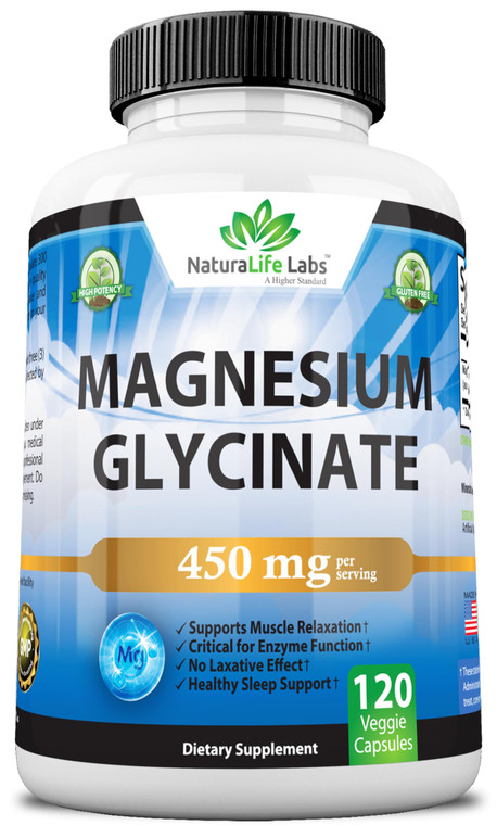 Magnesium Glycinate 450 mg per Serving  120 Vegan Capsules (Non-GMO, Gluten-Free)