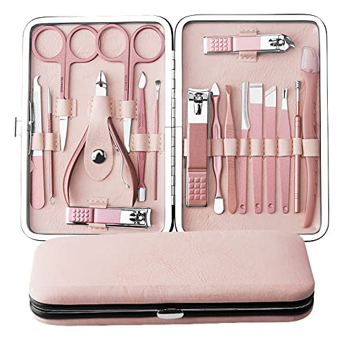 Manicure Set Men, Manicure Set Professional 18 Pcs Mens Grooming Kits Aceoce Stainless Steel Nail Care Tools with Luxurious Travel Case Pedicure Kit