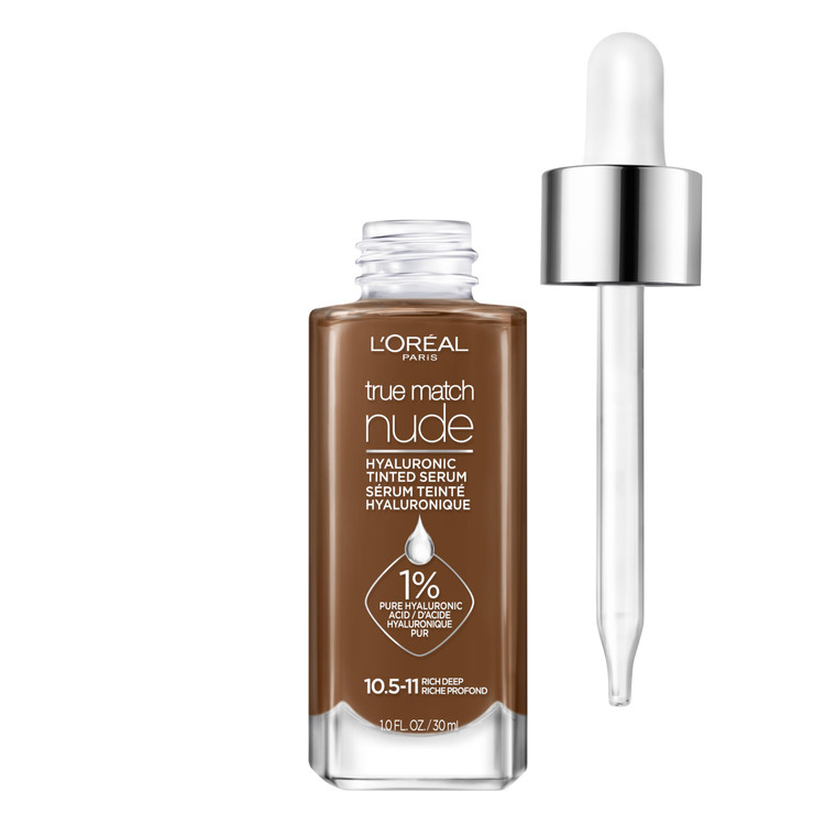 L'Oreal Paris True Match Nude Hyaluronic Tinted Serum Foundation with 1% Hyaluronic acid, Rich Deep, 1 fl. oz.