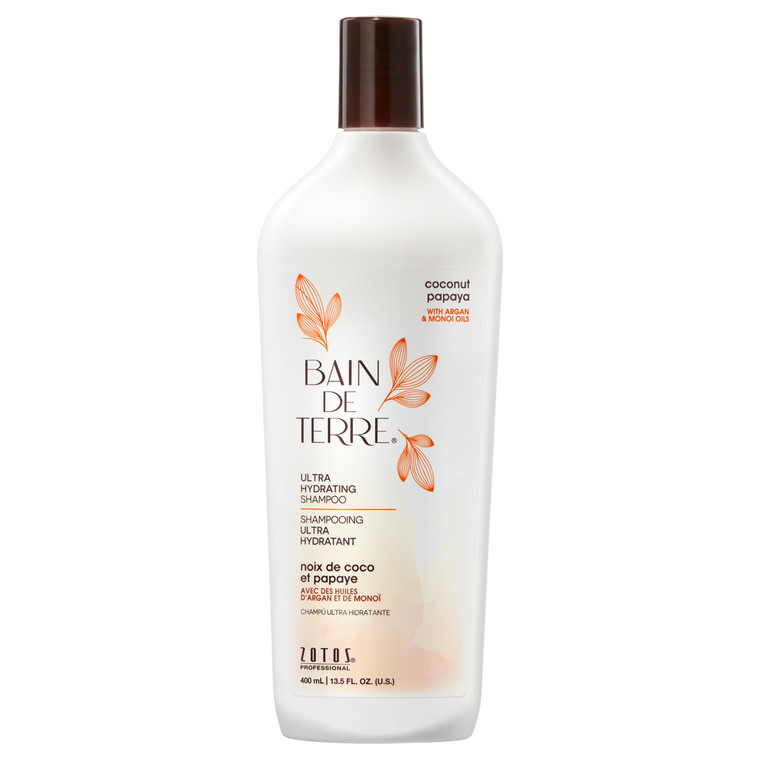 Bain de Terre Coconut Papaya Ultra Hydrating Shampoo, Moisture Quench for Dry, Damaged Hair, with Argan & Monoi Oils, Paraben-Free, Color-Safe, Vegan