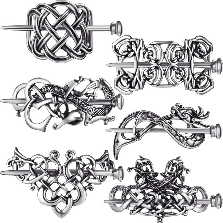 Syhood 6 Pcs Vintage Celtic Hair Accessories Silver Viking Hair Slide Hairpins Celtic Hairs Clips Knot Stick Vintage Metal Barrette Pin Retro Accesso
