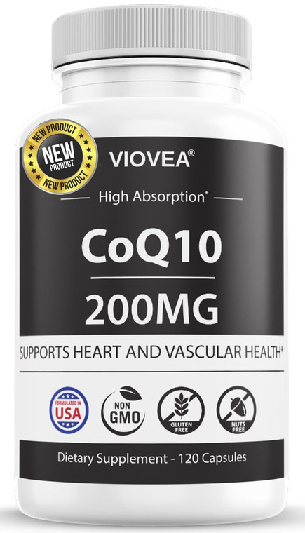 VIOVEA CoQ10 - Made in USA, 120 Capsules, 200mg (4-Month Supply), Ultra High Absorption Coenzyme Q10 Supplement - Antioxidant for Heart, Vascular Hea