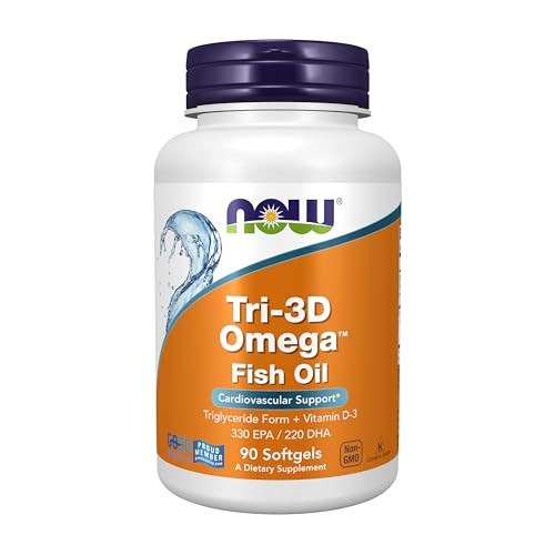 NOW Foods Supplements, Tri-3D Omega, Triglyceride Form of Omega-3 Fish Oil + Vitamin D-3, Molecularly Distilled, 90 Softgels