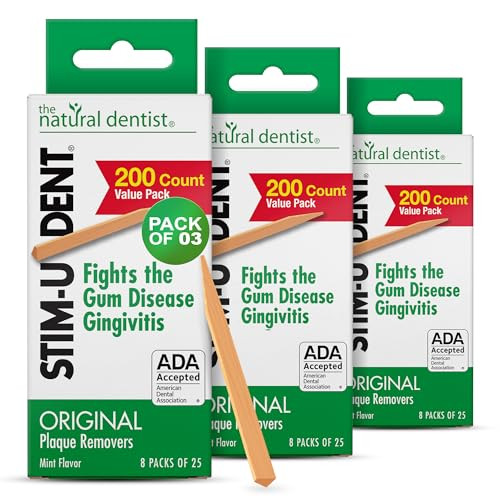 The Natural Dentist Stim-U-Dent Mint Dental Picks, Wooden Toothpicks for Food & Plaque Removal, Refreshing Mint Flavor, Travel-Friendly, 24 Packs of