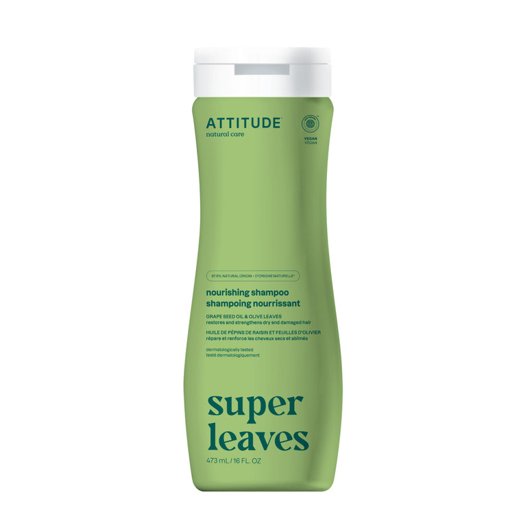 ATTITUDE Nourishing Hair Shampoo, EWG Verified, For Dry and Damaged Hair, Naturally Derived Ingredients, Vegan and Plant Based, Grapeseed Oil and Oli