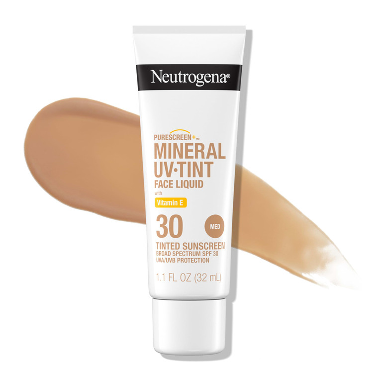 Neutrogena Purescreen+ Tinted Sunscreen for Face with SPF 30, Broad Spectrum Mineral Sunscreen with Zinc Oxide and Vitamin E, Water Resistant, Fragra
