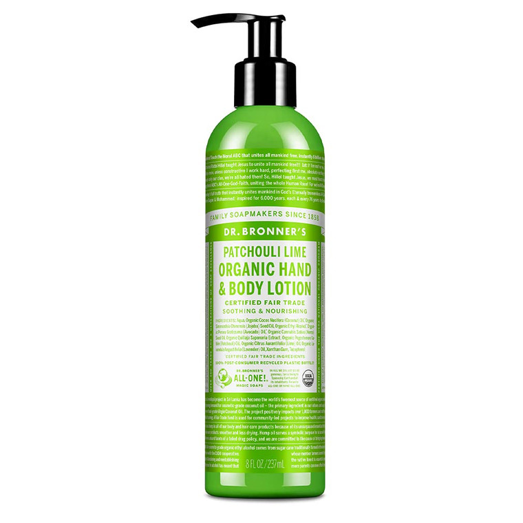Dr. Bronner's Organic Lotion (Patchouli Lime, 8 Ounce)  Organic Moisturizer for Hands, Face & Body  Vegan, Non-GMO