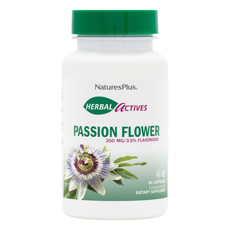 NaturesPlus Herbal Actives Passion Flower - 250 mg, 60 Vegan Capsules - Promotes Natural Calm - Vegetarian, Gluten-Free - 60 Servings