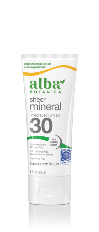 Alba Botanica Sunscreen Lotion, Sensitive Mineral, SPF 30, Fragrance Free, 3 oz