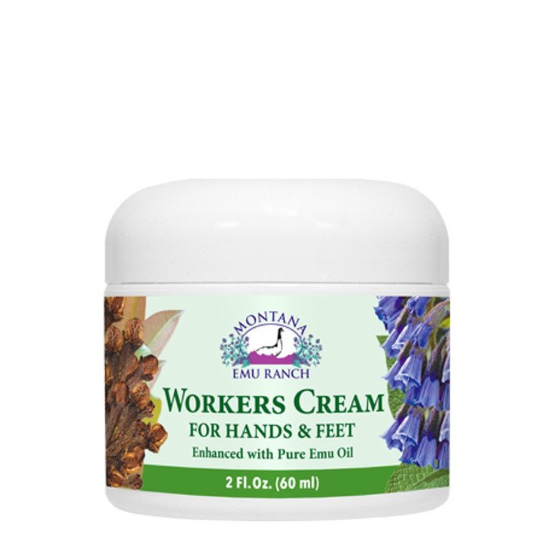 Montana Emu Ranch - Workers Cream for Hands and Feet - 2 Ounce Jar - Enhanced with Pure Emu Oil