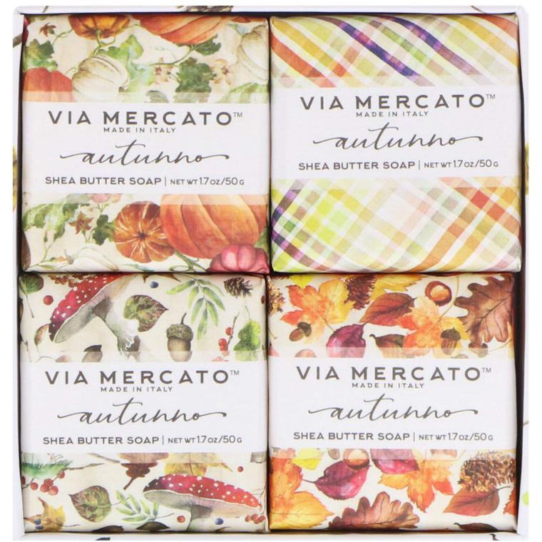 Via Mercato Natale Shea Butter Soap Boutique Luxury Gift Box (Set of 4, 50g Each) - Autunno