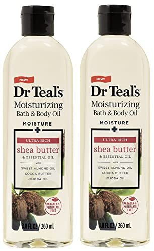 Dr. Teal's Moisturizing Bath & Body Oil 2-Pack (17.6 Fl Oz Total) Moisture + Ultra Rich Shea Butter & Essential Oil. Treat Your Skin, Your Senses, an