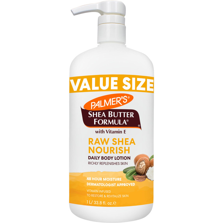 Palmer's Shea Formula Raw Shea Body Lotion for Dry Skin, Hand & Body Moisturizer, Value Size Pump Bottle, 33.8 Ounces (Pack of 1)