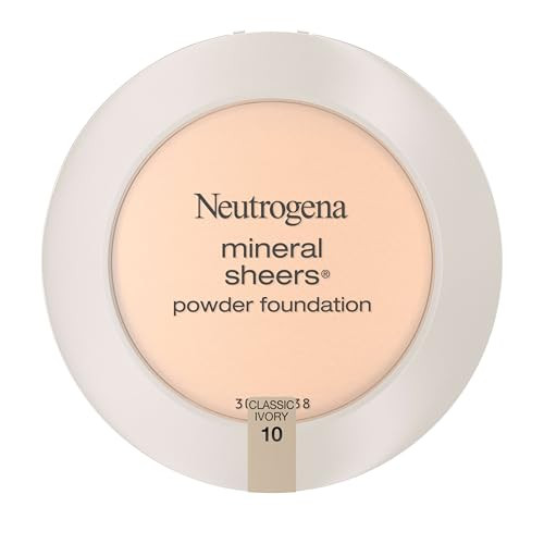 Neutrogena Mineral Sheers Compact Powder Foundation, Lightweight & Oil-Free Mineral Foundation, Fragrance-Free, Classic Ivory 10,.34 oz (Pack of 2)