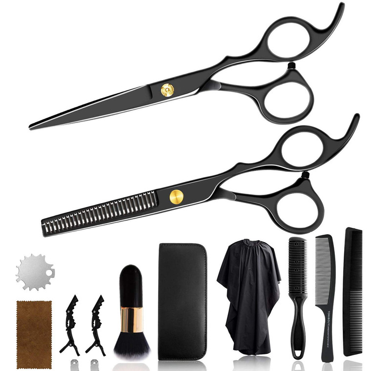 WeTest 12 PCS Hair Cutting Scissors Hair Cutting Shear Hairdressing Kit for Home, Salon, Barber, Gift, with Thinning Shears, Hair Razor Comb, Clips,