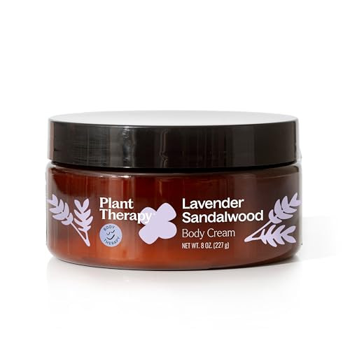 Plant Therapy Lavender Sandalwood Body Cream 8 oz, Natural Essential Oils, For all Skin Types, Restore Softness & Hydration, Vitamins and Antioxidant