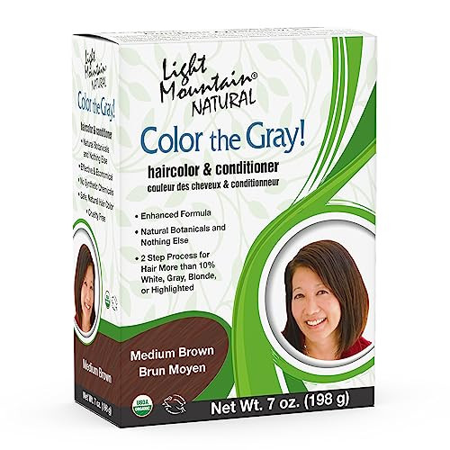 Light Mountain Henna Hair Color & Conditioner, Color the Gray  Medium Brown Hair Dye for Men/Women, Chemical-Free Semi-Permanent Hair Color for Whit