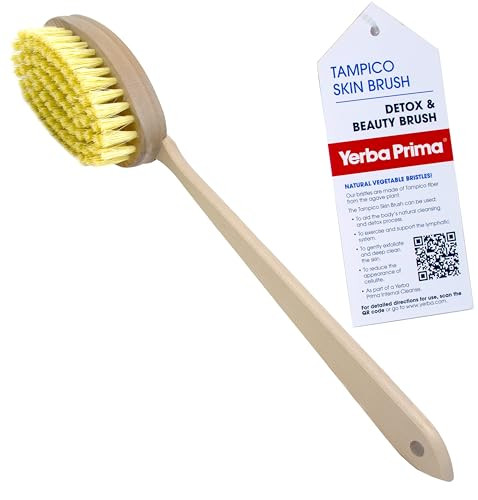 Yerba Prima Tampico Skin Brush for Exfoliation, Dry Brushing, and Blood Circulation with Natural Fiber Bristles and an All-Natural Maple Wood Handle