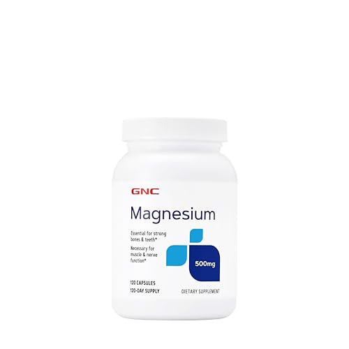 GNC Magnesium 500mg, 120 Capsules, Supports Calcium Absorption and Strong Teeth and Bones
