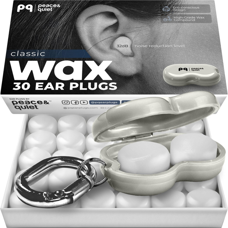 Peace&Quiet PQ Wax Ear Plugs for Sleeping - 30 Silicone Wax Earplugs for Sleeping and Swimming, Gel Ear Plugs for Noise Cancelling, Sound Blocking Le