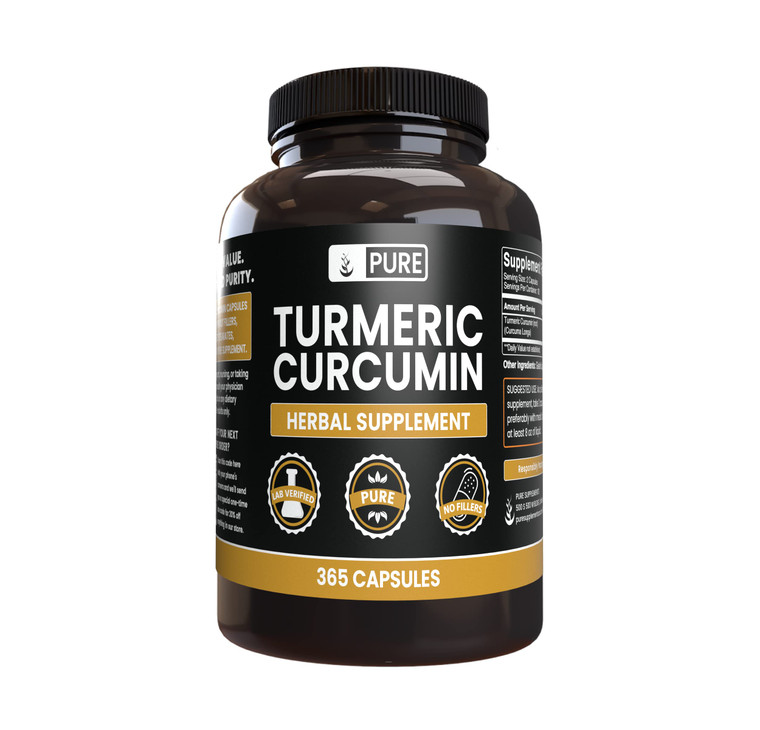 PURE ORIGINAL INGREDIENTS Turmeric Curcumin (365 Capsules) No Magnesium Or Rice Fillers, Always Pure, Lab Verified