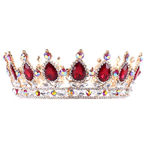 Yovic Baroque Wedding Crown Rhinestone Bridal Crown and Tiara Crystal Bride Prom Costume Party Hair Accessories for Women (Red)