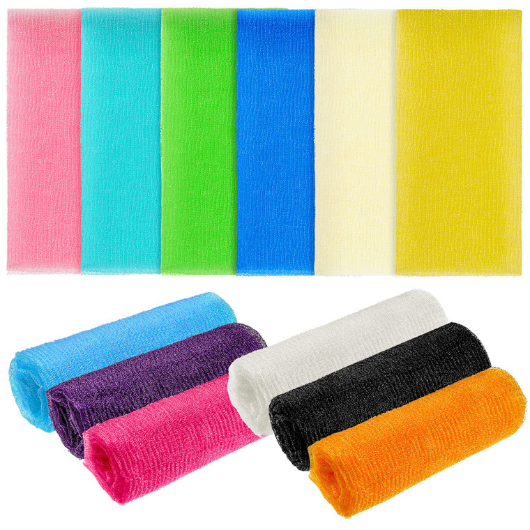 Tatuo 12 Pack 36 Inch Exfoliating Bath Cloth Towel African Net Sponge Extra Long Nylon Korean Bath Towel Japanese Shower Cleaning Sponges for Back Bo