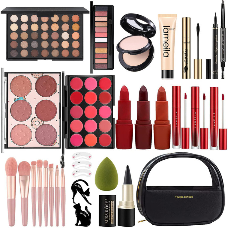 MISS ROSE M All In One Full Makeup Kit,Multipurpose Women's Makeup Sets,Beginners and Professionals Alike,Easy to Carry (Black)