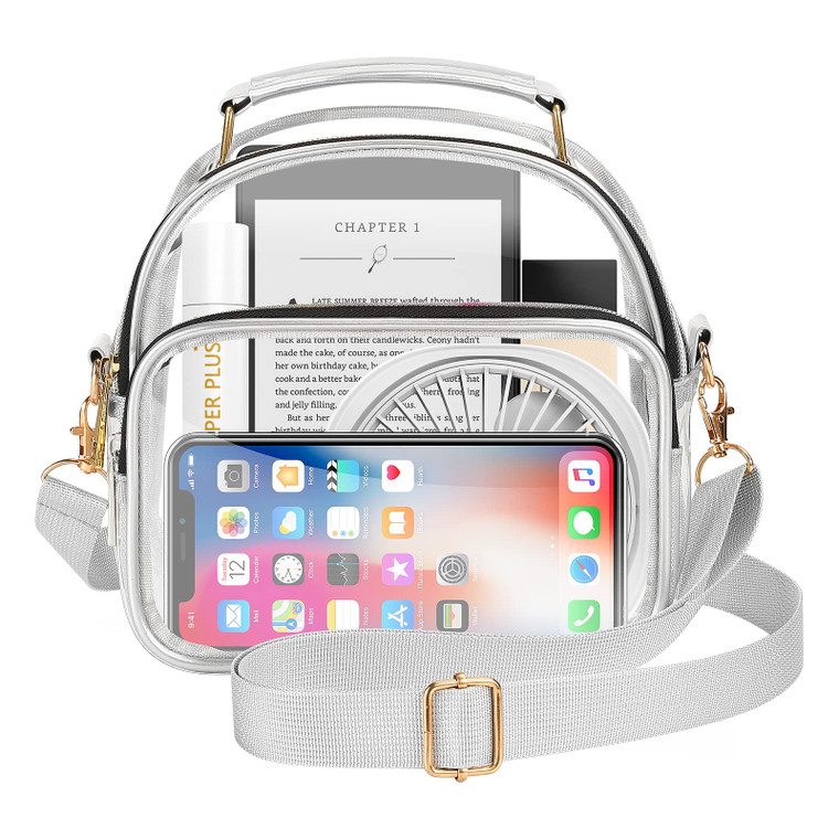 MoKo Clear Bag Stadium Approved for Women, Large Capicity Crossbody Bag with 2 Pockets and Zipper, Handle, Clear Shoulder Bag for Sports Events, Conc