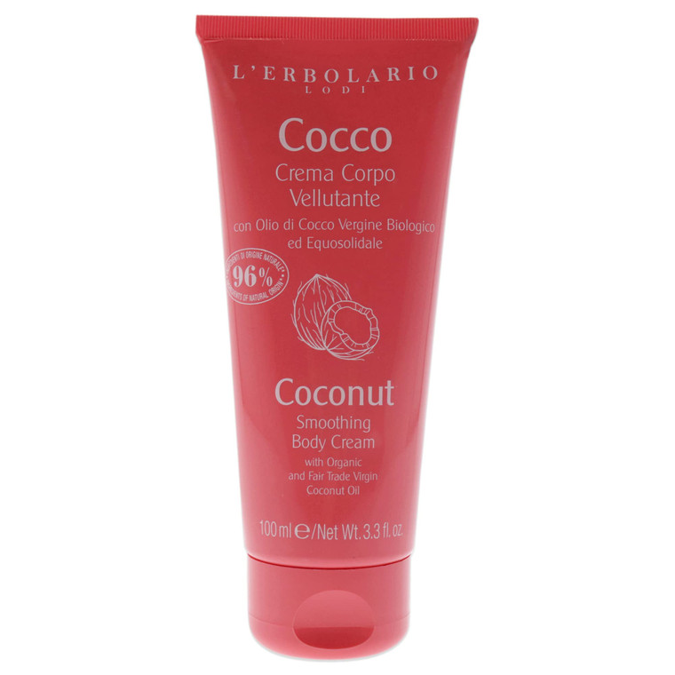 LErbolario Coconut Smoothing Body Cream - Intensely Nourishing Coconut Body Cream - Cocoa Butter and Vitamin E - Tropical, Beachy Fragrance - 3.3 oz