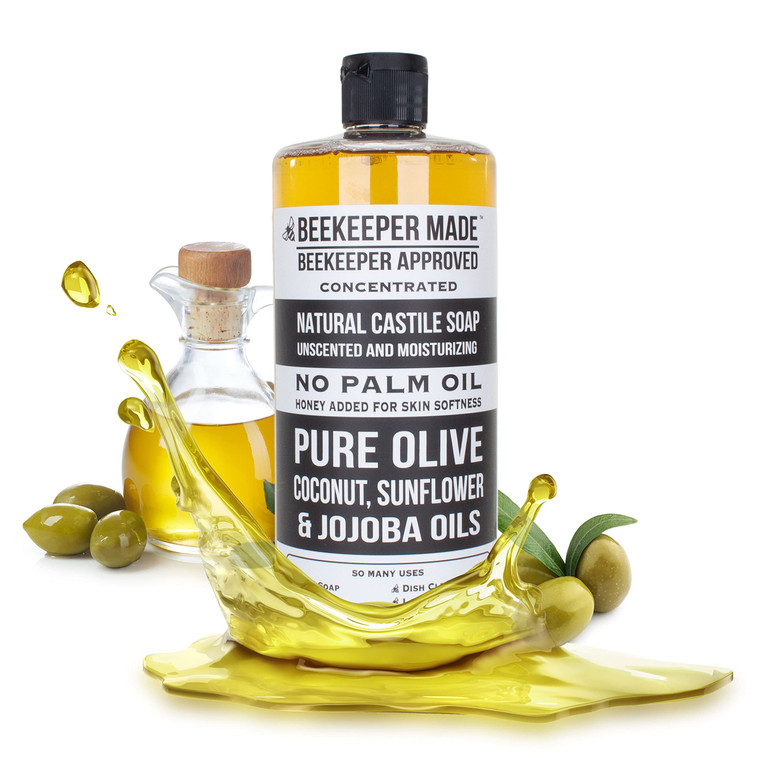 Beekeeper Made Natural Castile Soap, 32 fl oz | No Palm Oil, 8 Ingredients, Pure Olive, Coconut, & Sunflower Oils, GMO Free, For Sensitive Skin, Made