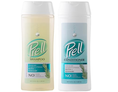 Prell Biotin & Rosemary Shampoo + Conditioner Set  Strengthens, Thickens & Revives Fine or Damaged Hair | Color-Safe Formula | 13.5 fl oz