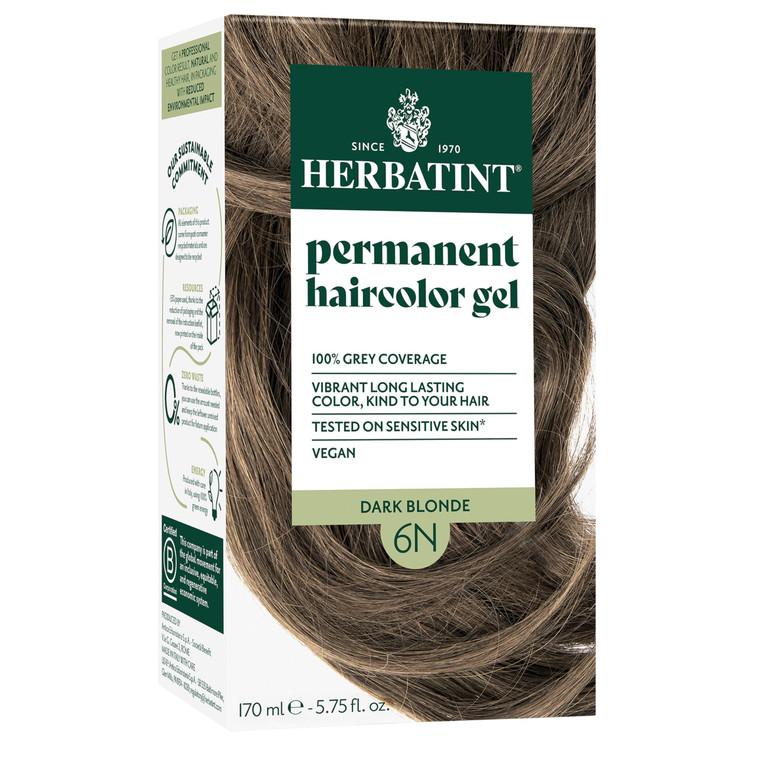 Herbatint Permanent Hair Dye For Women - 6N Dark Blonde - For Up To 100% Gray Coverage of Resistant Gray Hair - Ammonia-Free, Alcohol-Free & Vegan -