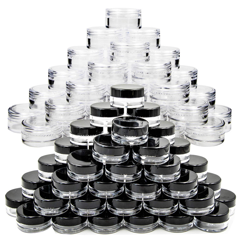 Youngever 140 Pcs Empty Plastic Cosmetic Samples Containers, 80 Pack 5G Plastic Jars With Lids (40 White,40 Black), 60 Pack 3G Cosmetic Jars with Lid