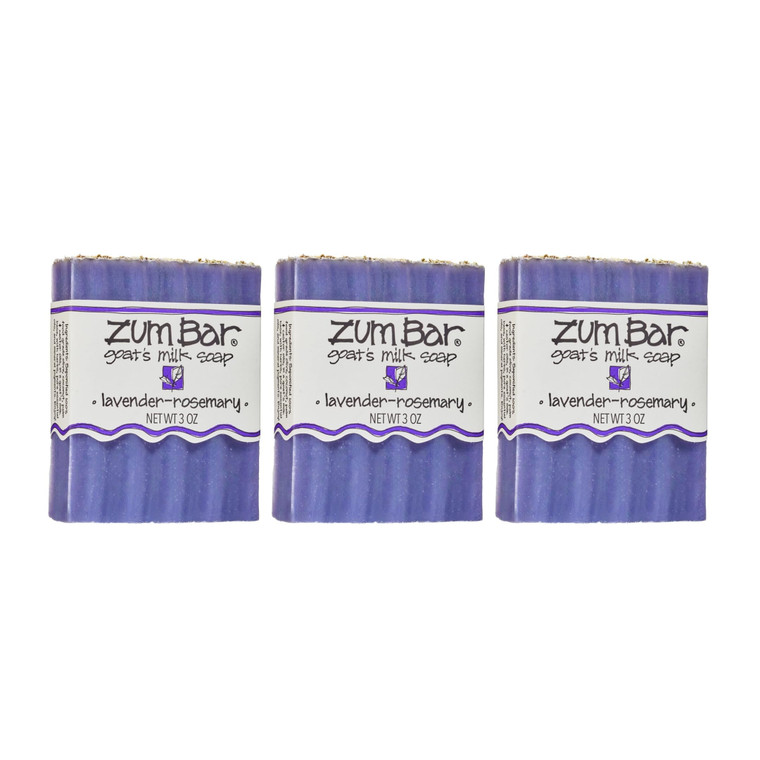Indigo Wild Zum Goat's Milk Soap Bar - Bar Soap for Hands & Body Made with Essential Oils - 3 oz - Lavender-Rosemary (3 Pack)