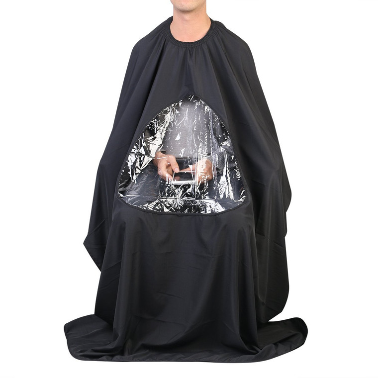 ULTNICE Salon Home Barbers Hairdressing Cape Gown with Viewing Window for Hair Cutting 63 * 57"(Black)
