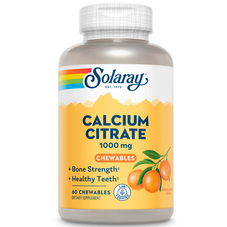 Solaray Calcium Citrate 1000 mg, Natural Orange Flavor Chelated Calcium Supplement for Bone Strength, Teeth, Nerve, Muscle, and Heart Function Suppor